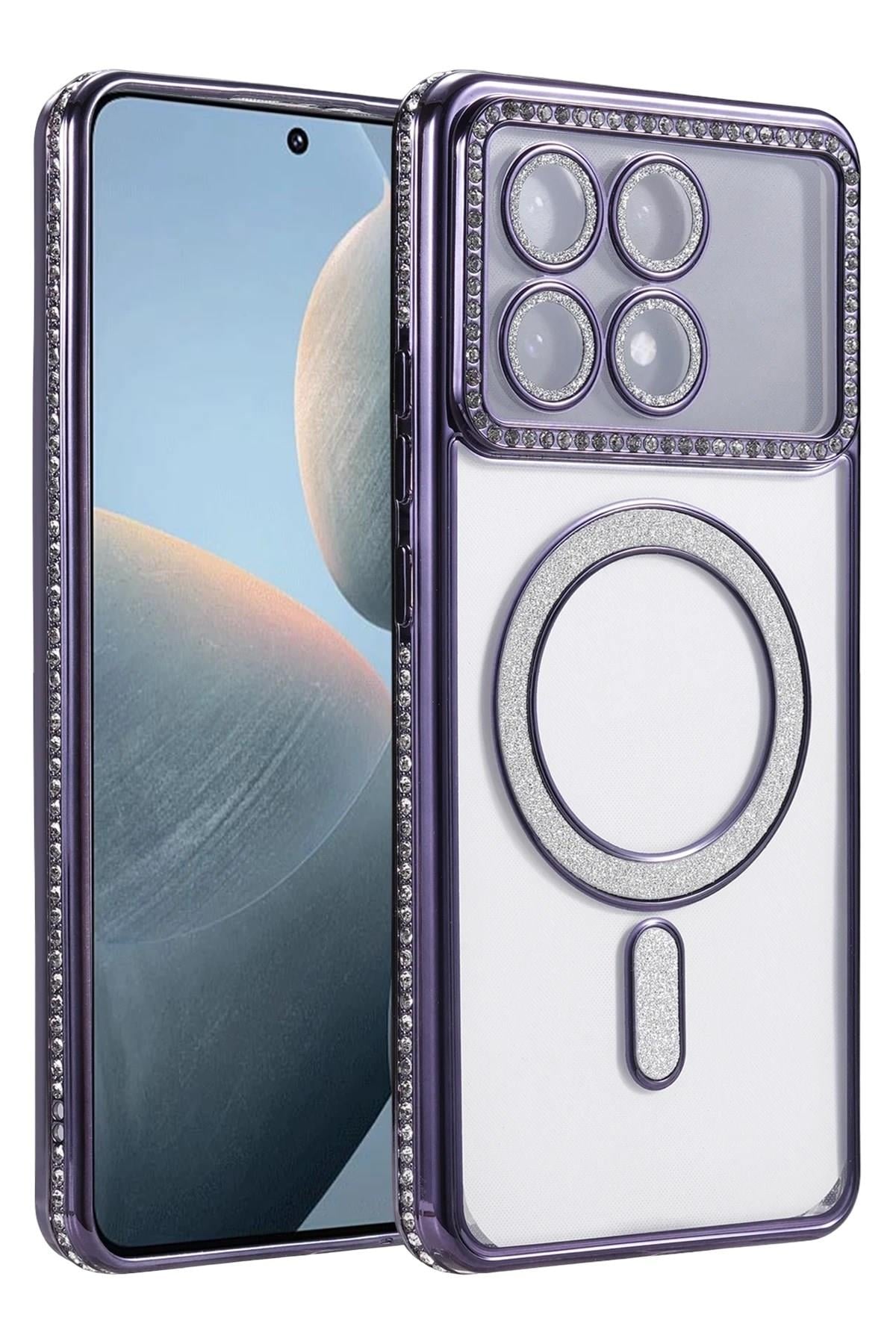 Mey İthalat®   Poco X6 Pro Joke Simli Magneticsafe Kılıf - Derin Mor