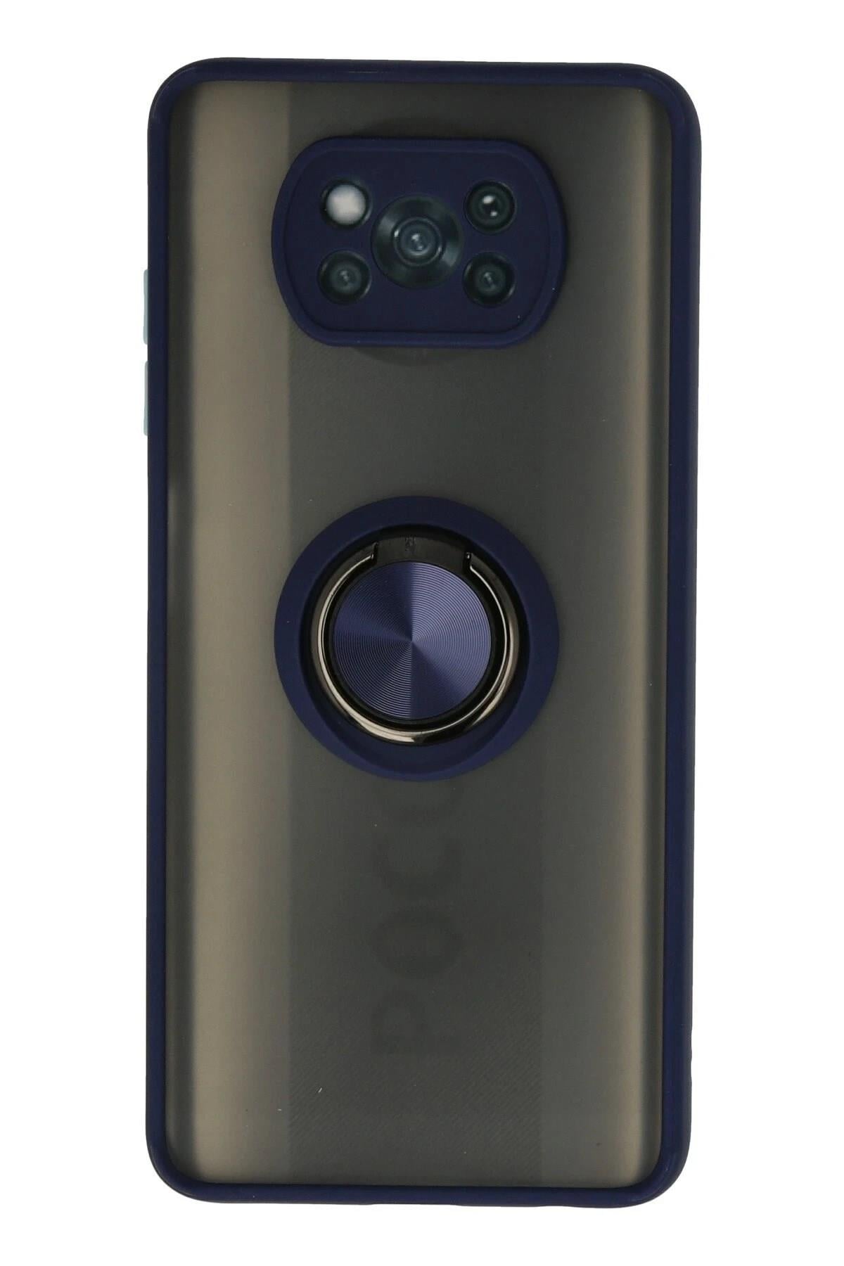 Mey İthalat®   Pocophone X3 Kılıf Montreal Yüzüklü Silikon Kapak - Lacivert