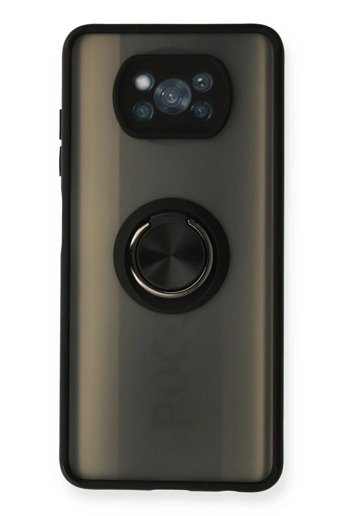Mey İthalat®   Pocophone X3 Kılıf Montreal Yüzüklü Silikon Kapak - Siyah