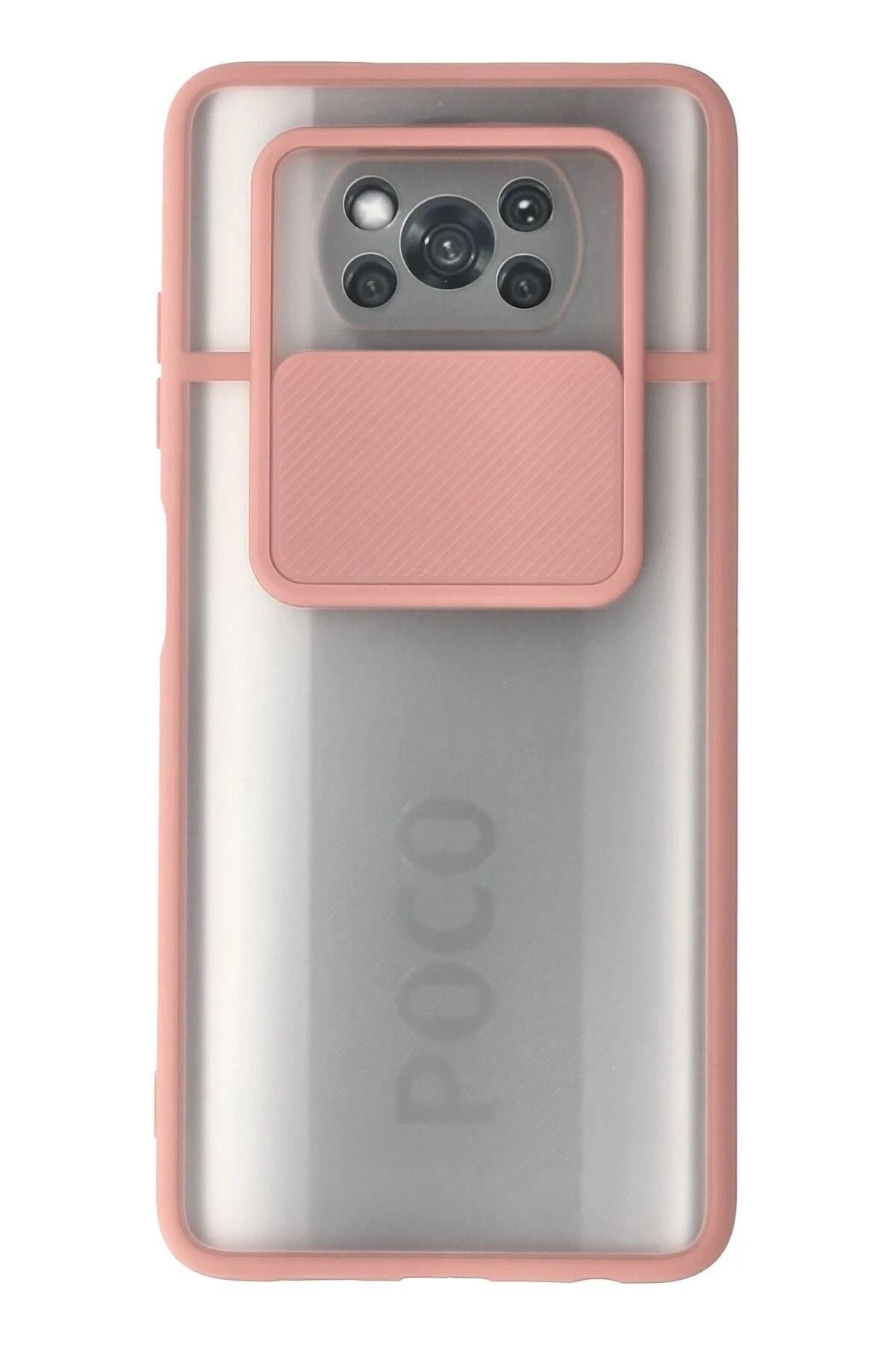 Mey İthalat®   Pocophone X3 Kılıf Palm Buzlu Kamera Sürgülü Silikon - Pembe
