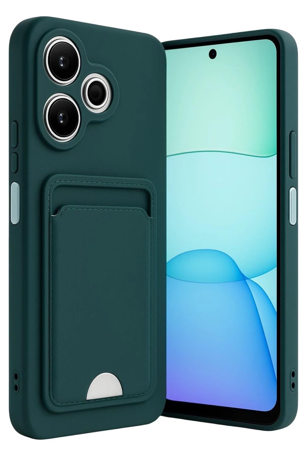 Mey İthalat®   Redmi 13 4G Kılıf Kelvin Kartvizitli Silikon - Koyu Yeşil