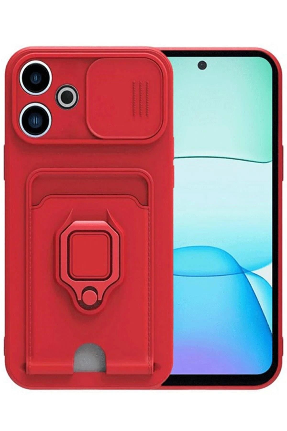 Mey İthalat®   Redmi 13 4G Kılıf Zuma Kartvizitli Yüzüklü Silikon - Kırmızı