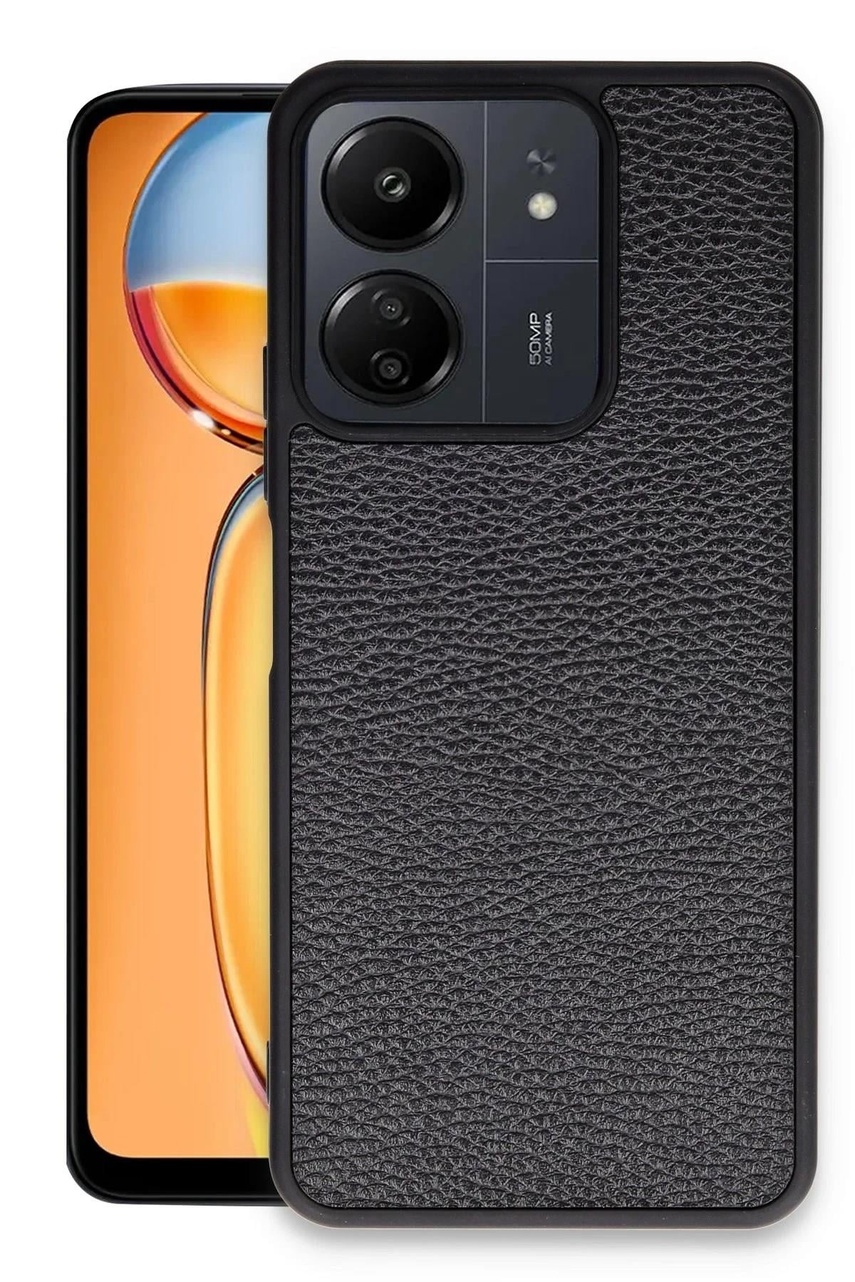 Mey İthalat®   Redmi 13C Kılıf Aras Deri Kapak - Siyah