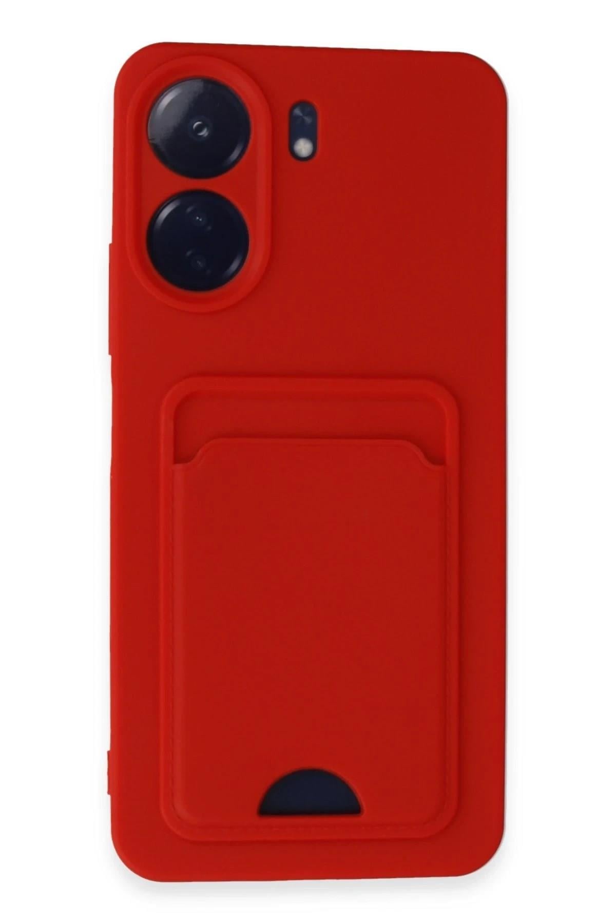 Mey İthalat®   Redmi 13C Kılıf Kelvin Kartvizitli Silikon - Kırmızı