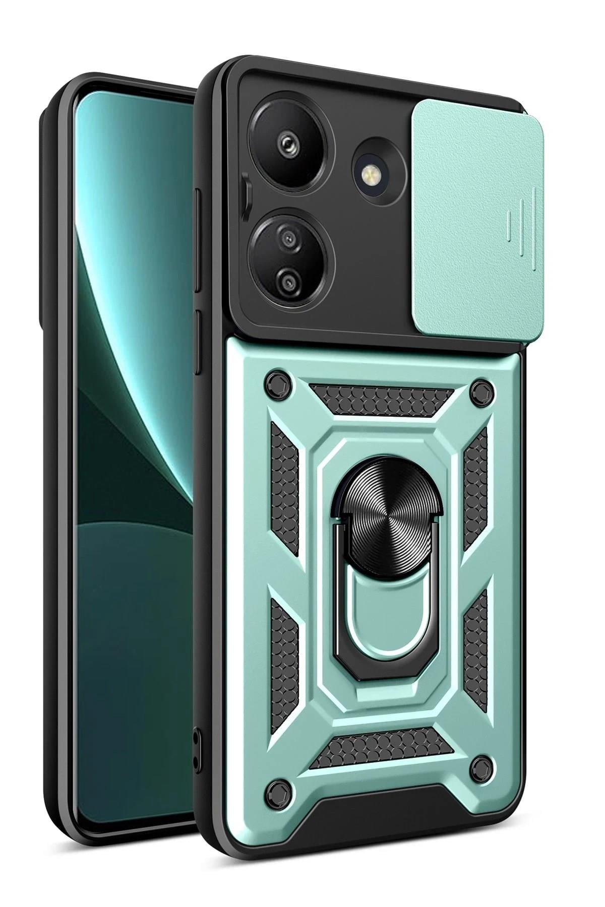 Mey İthalat®   Redmi 13C Kılıf Pars Lens Yüzüklü Silikon - Yeşil