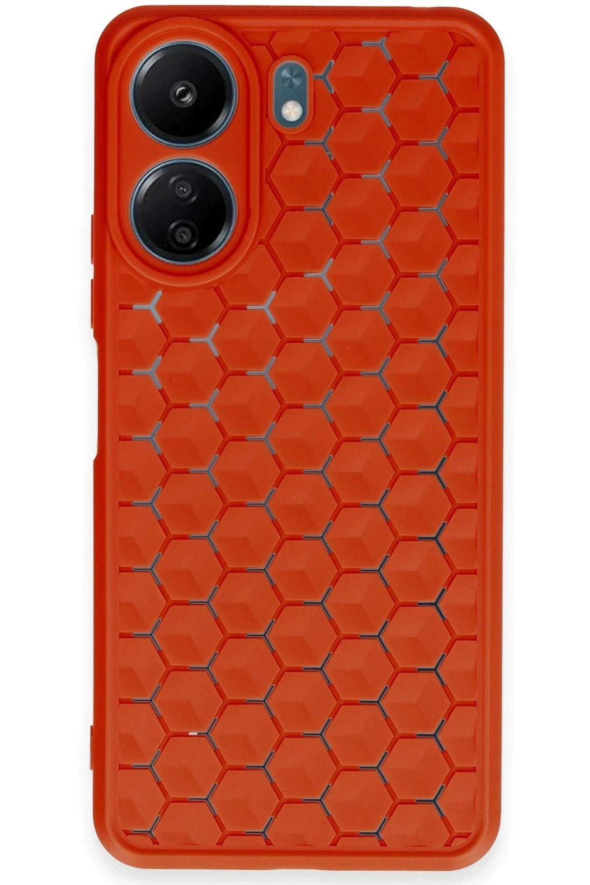 Mey İthalat®   Redmi 13C Kılıf Petek Silikon Kapak - Kırmızı