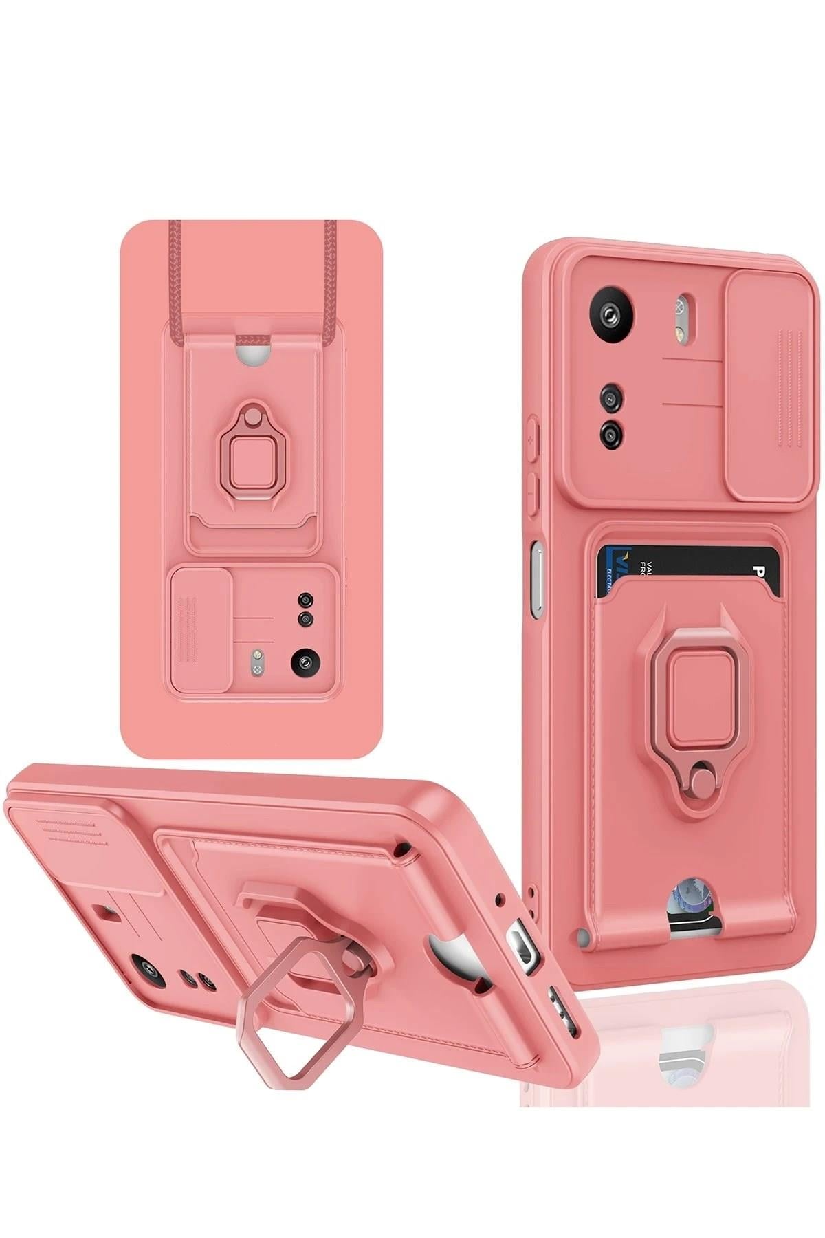 Mey İthalat®   Redmi 13C Kılıf Zuma Kartvizitli Yüzüklü Silikon - Pembe
