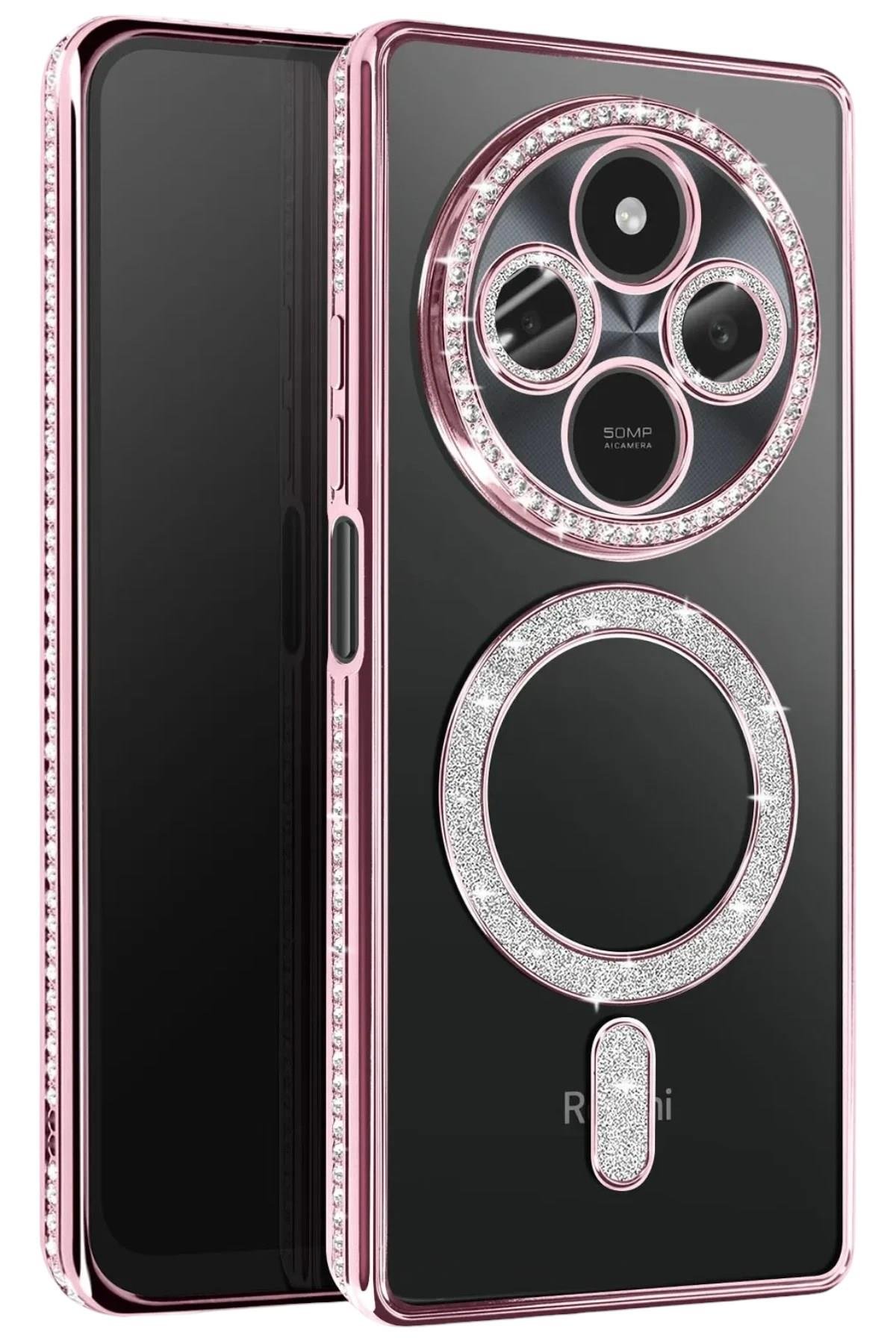 Mey İthalat®   Redmi 14C Joke Simli Magneticsafe Kılıf - Pembe