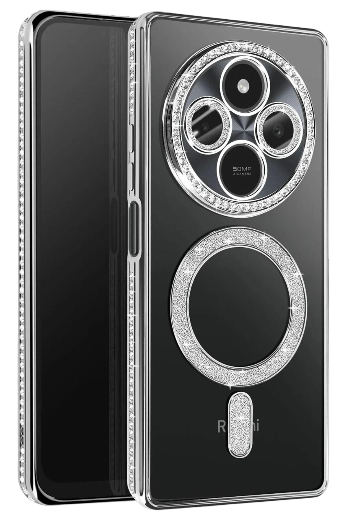 Mey İthalat®   Redmi 14C Joke Simli Magneticsafe Kılıf - Gümüş