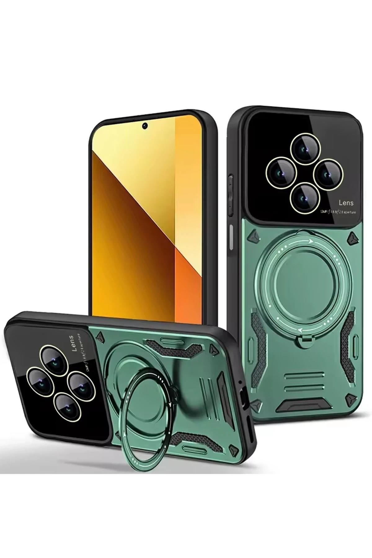 Mey İthalat®   Redmi 14C Kılıf Joy Lens Standlı Kapak - Koyu Yeşil