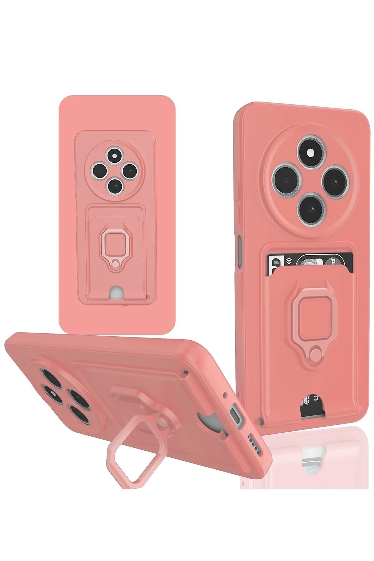 Mey İthalat®   Redmi 14C Kılıf Zuma Kartvizitli Yüzüklü Silikon - Pembe