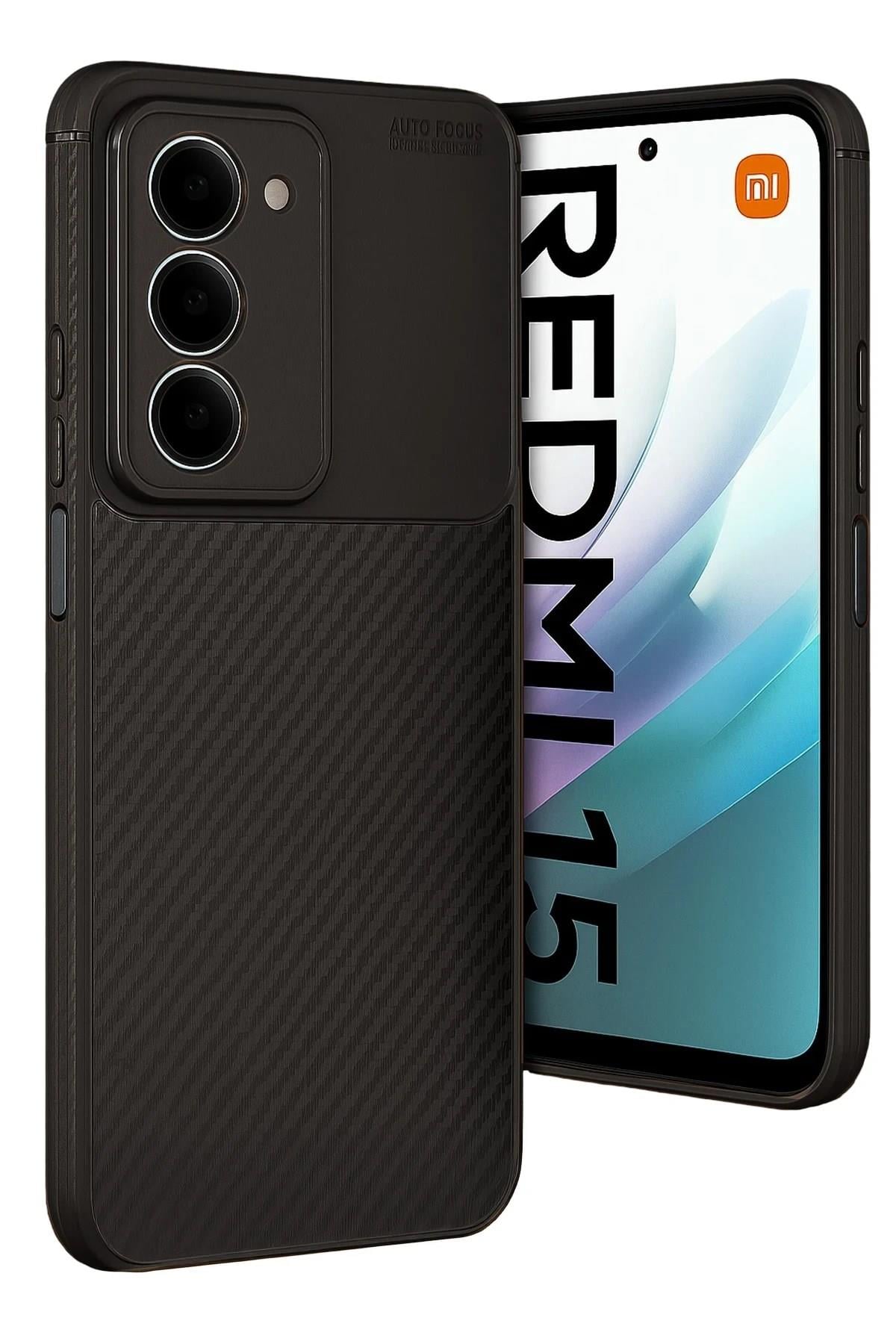 Mey İthalat®   Redmi 15 4G Auto Focus Karbon Kapak - Siyah