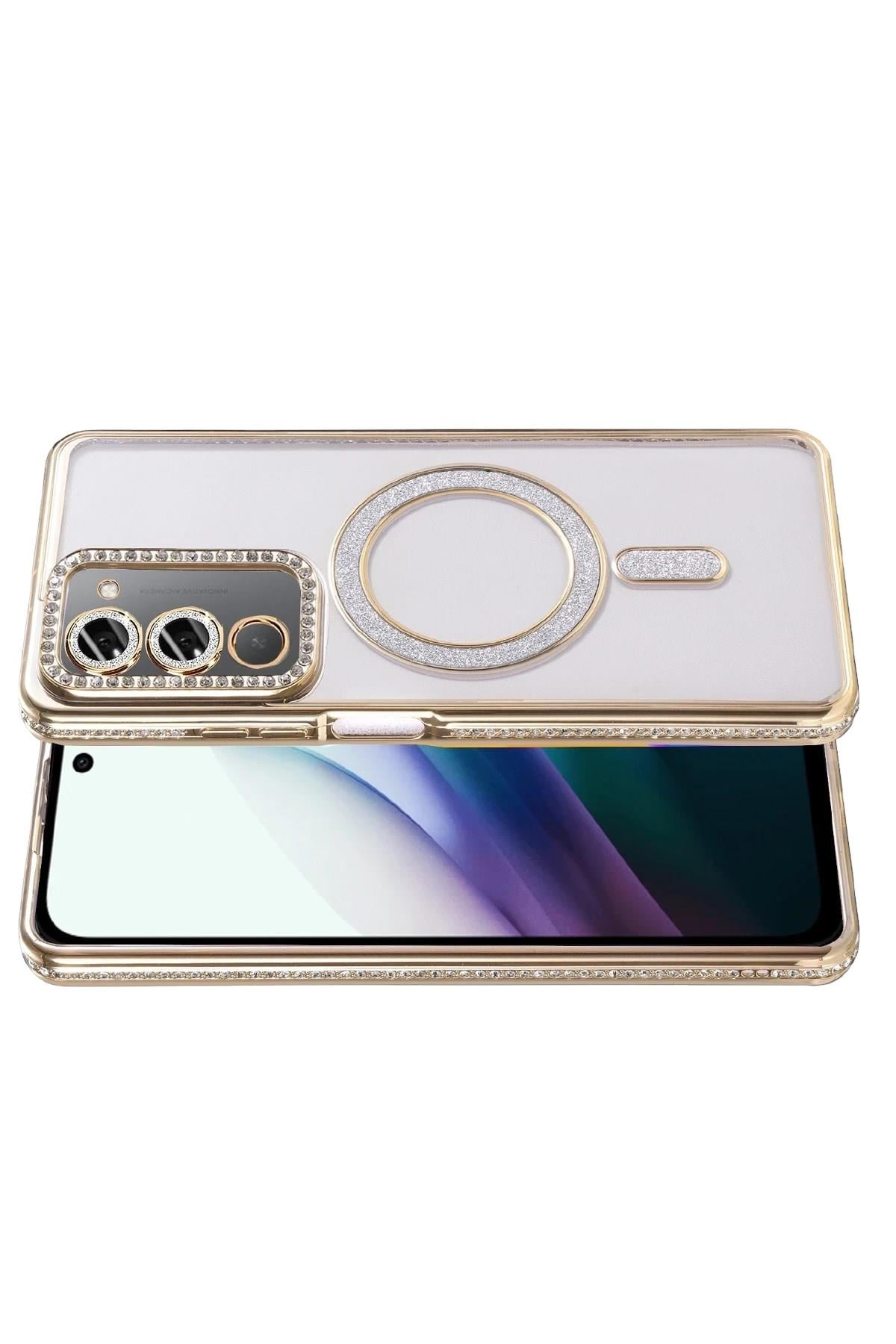 Mey İthalat®   Redmi 15 4G Joke Simli Magneticsafe Kılıf - Gold