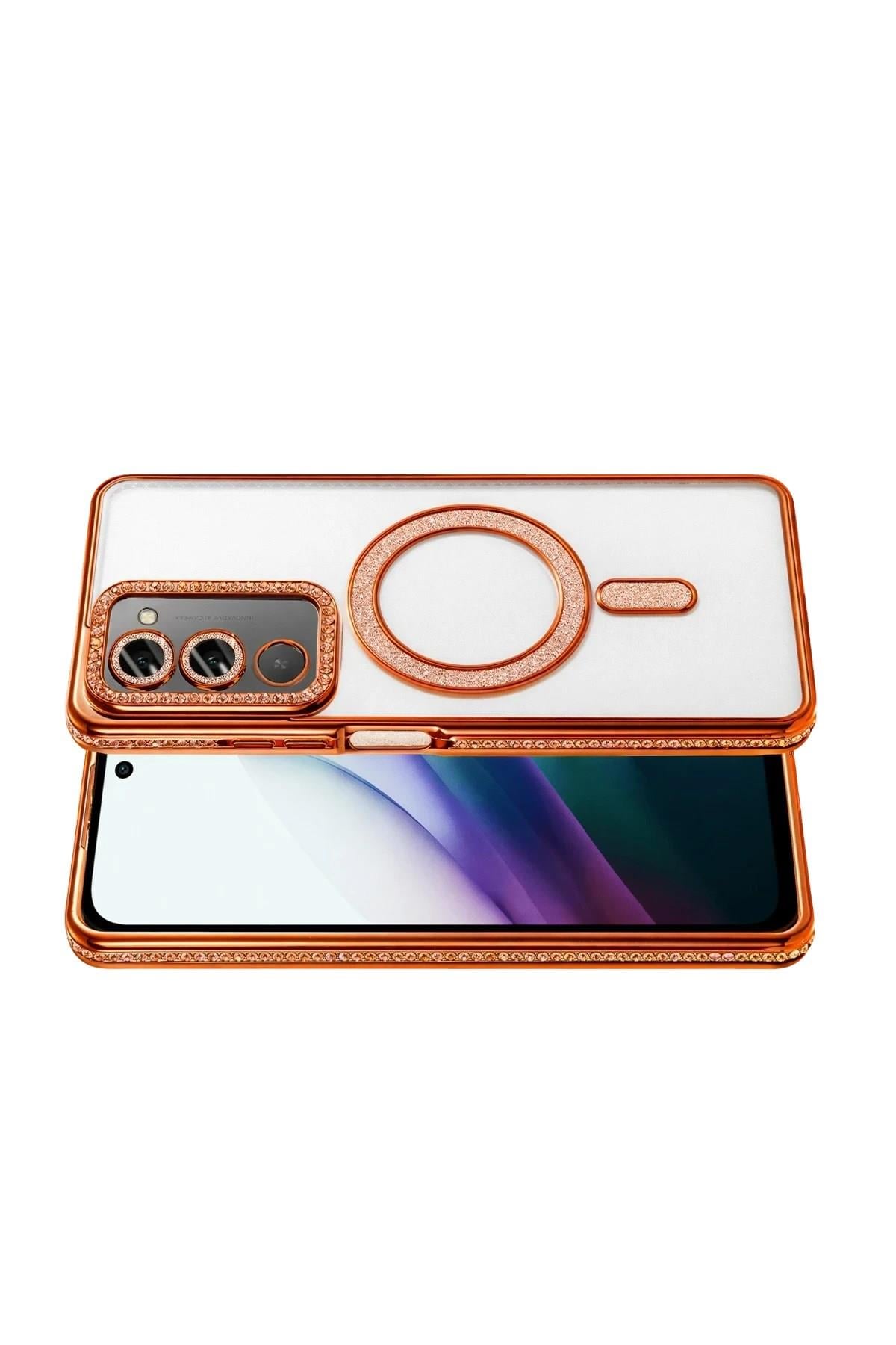 Mey İthalat®   Redmi 15 4G Joke Simli Magneticsafe Kılıf - Turuncu