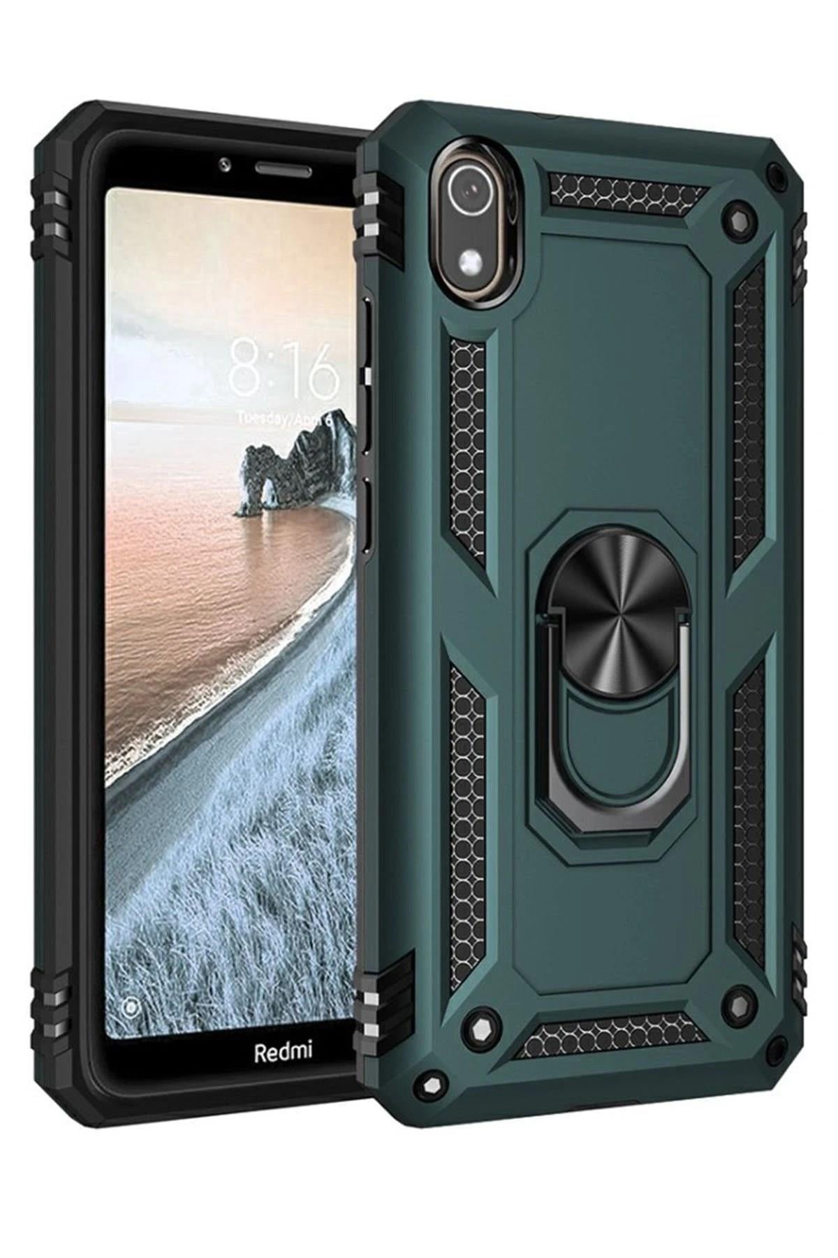 Mey İthalat®   Redmi 7A Kılıf Sofya Yüzüklü Silikon Kapak - Yeşil
