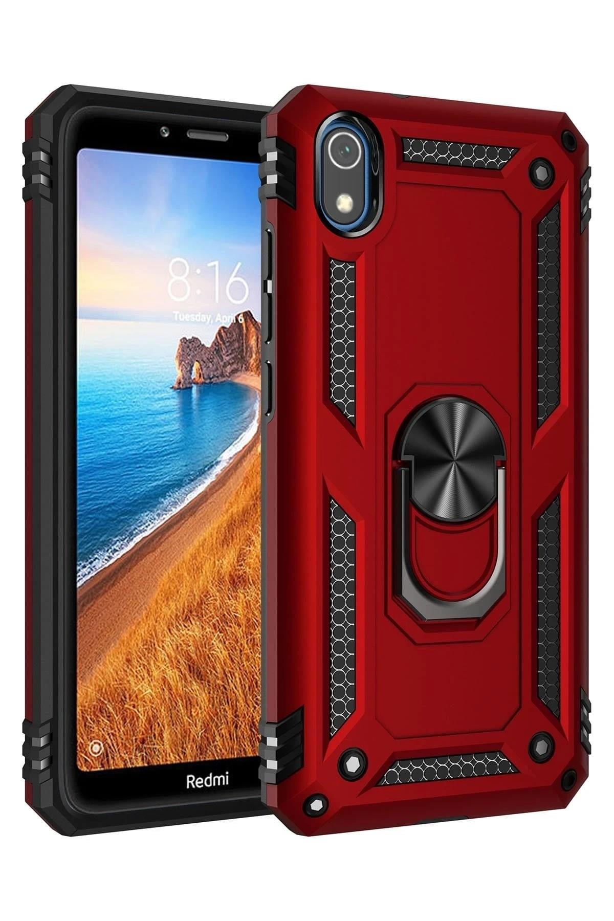 Mey İthalat®   Redmi 7A Kılıf Sofya Yüzüklü Silikon Kapak - Kırmızı