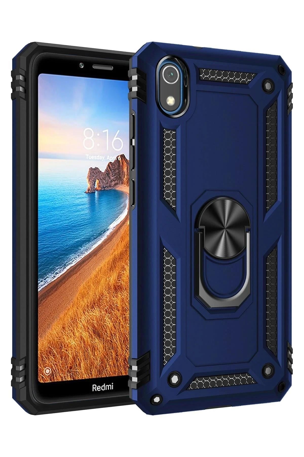 Mey İthalat®   Redmi 7A Kılıf Sofya Yüzüklü Silikon Kapak - Lacivert