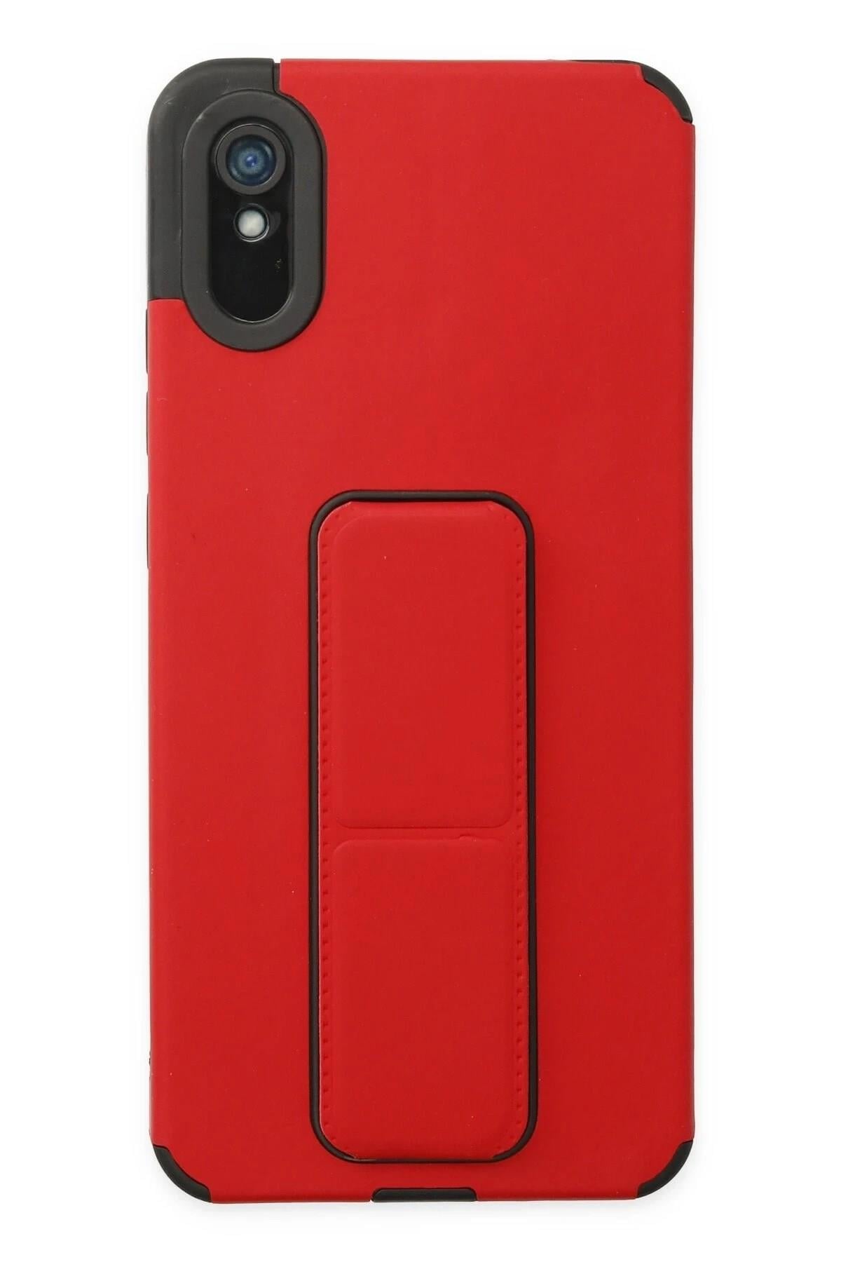 Mey İthalat®   Redmi 9A Kılıf Mega Standlı Silikon - Kırmızı