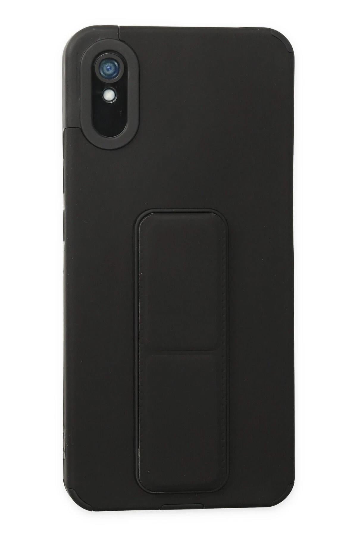 Mey İthalat®   Redmi 9A Kılıf Mega Standlı Silikon - Siyah