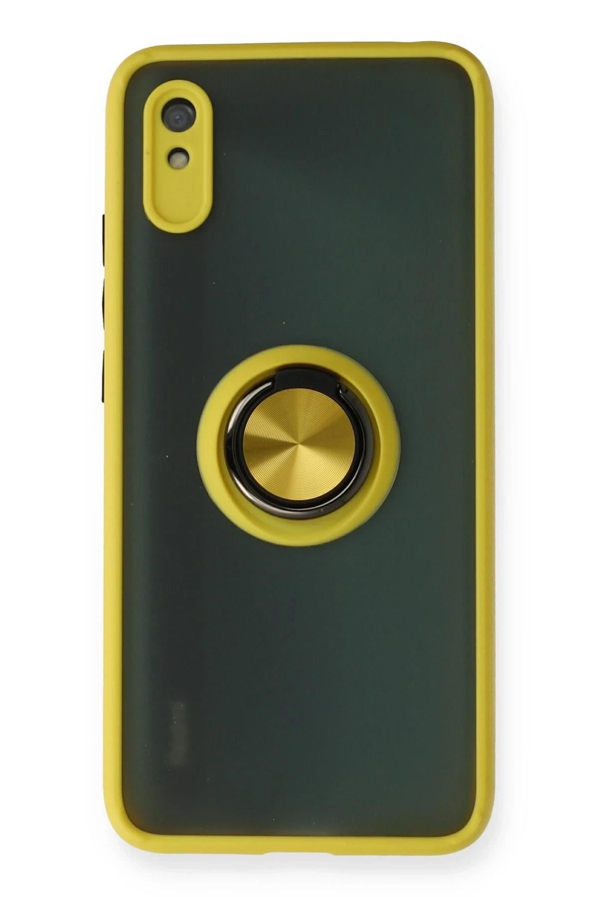 Mey İthalat®   Redmi 9A Kılıf Montreal Yüzüklü Silikon Kapak - Sarı
