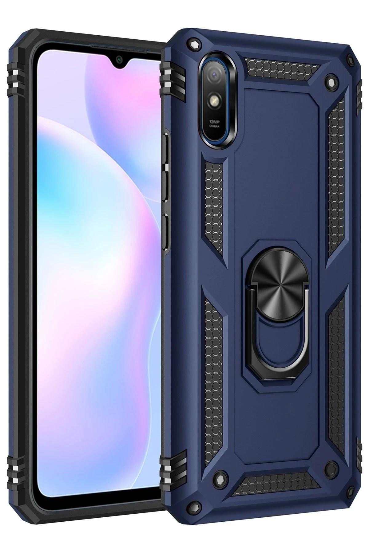 Mey İthalat®   Redmi 9A Kılıf Sofya Yüzüklü Silikon Kapak - Lacivert