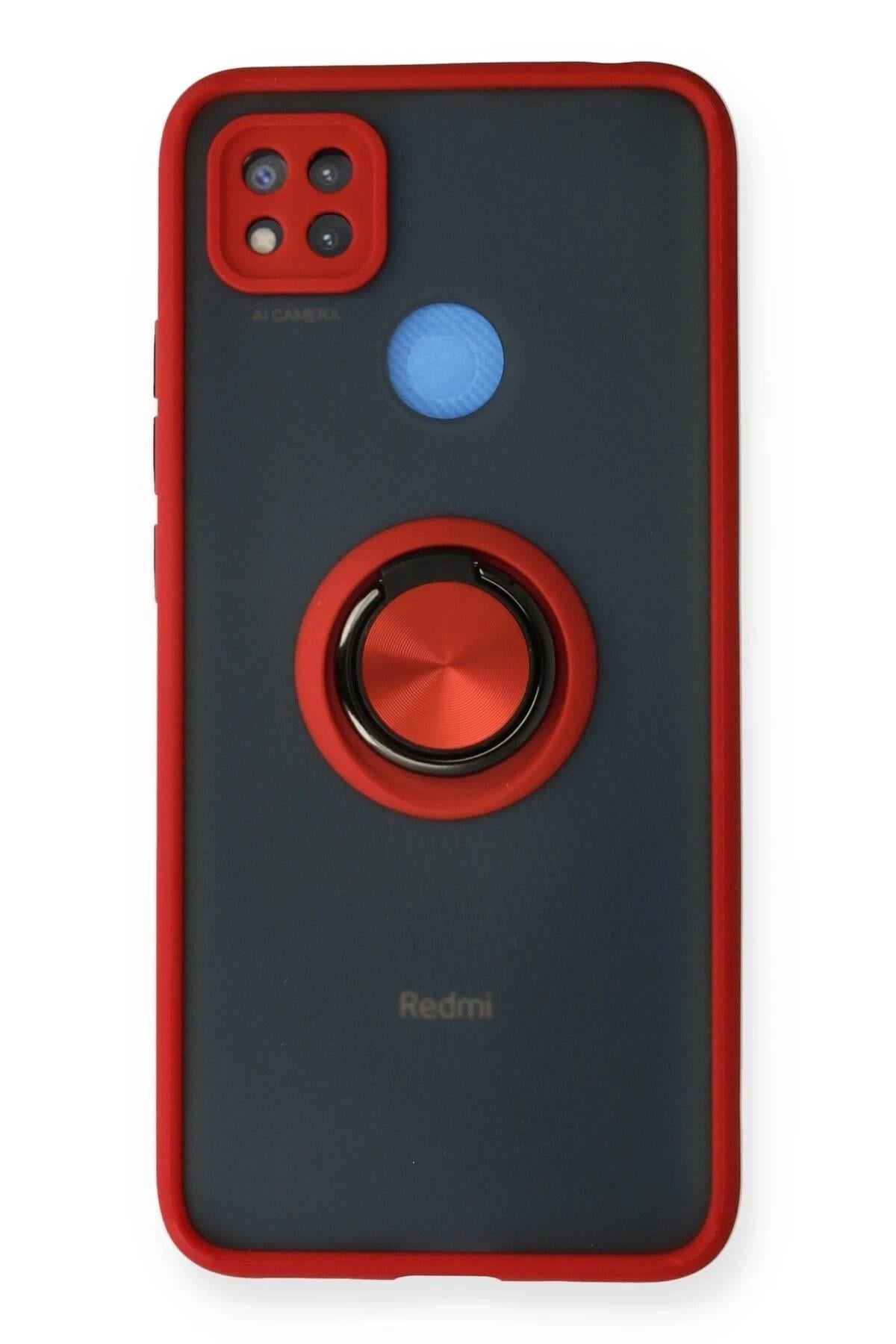 Mey İthalat®   Redmi 9C Kılıf Montreal Yüzüklü Silikon Kapak - Kırmızı