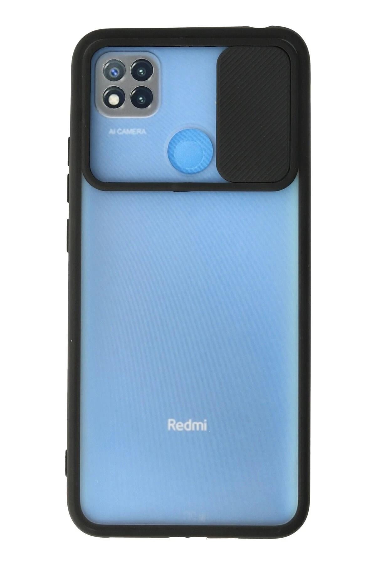 Mey İthalat®   Redmi 9C Kılıf Palm Buzlu Kamera Sürgülü Silikon - Siyah