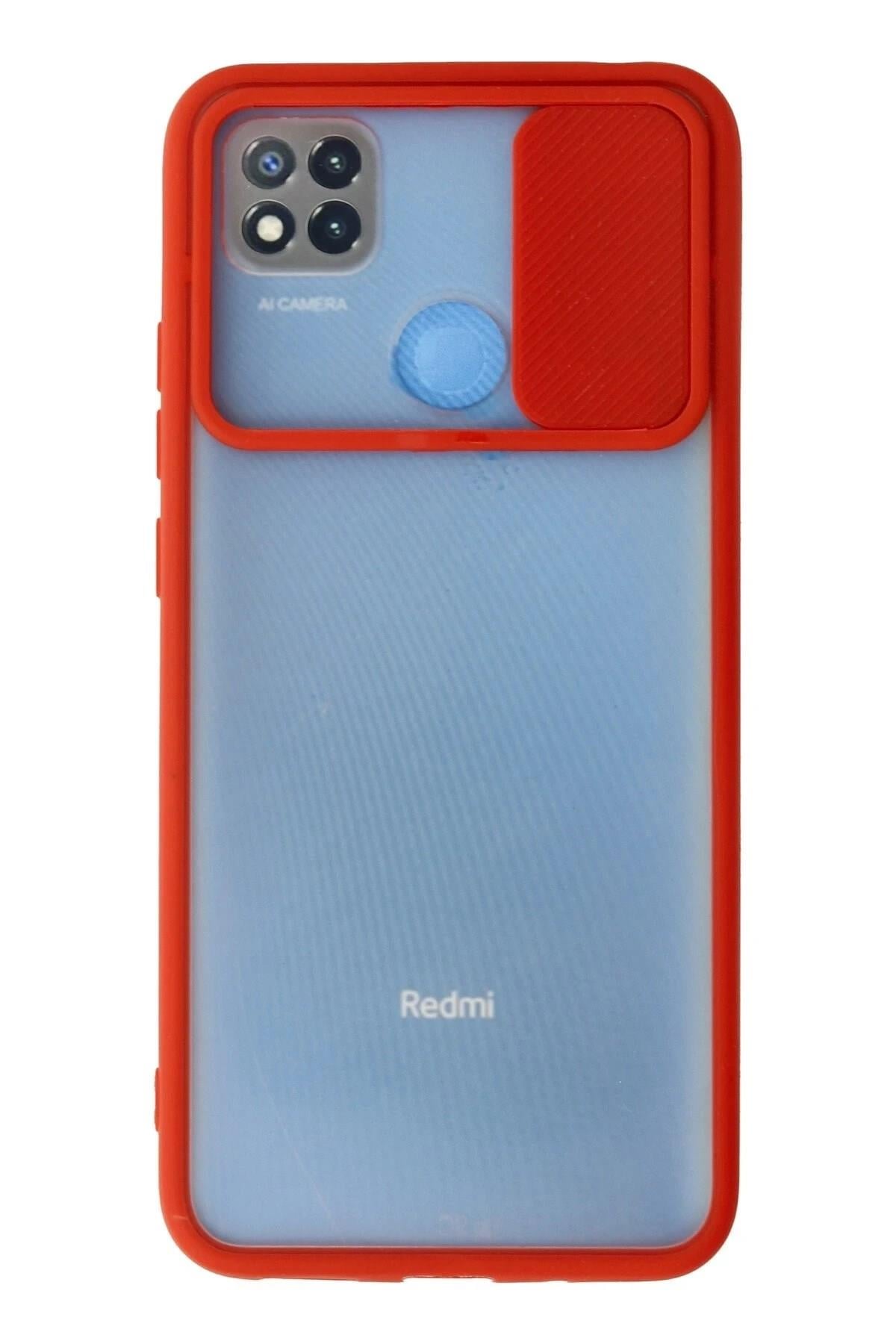 Mey İthalat®   Redmi 9C Kılıf Palm Buzlu Kamera Sürgülü Silikon - Kırmızı