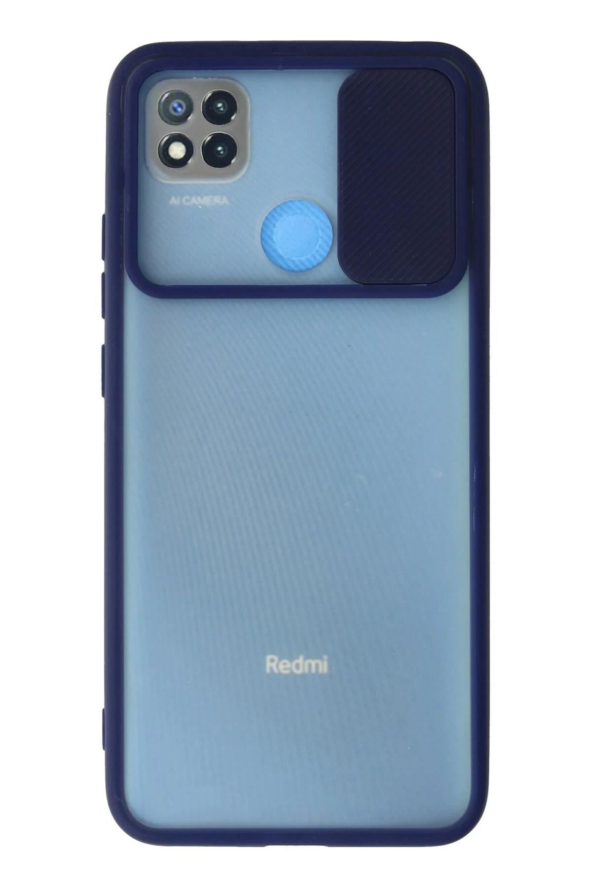 Mey İthalat®   Redmi 9C Kılıf Palm Buzlu Kamera Sürgülü Silikon - Lacivert