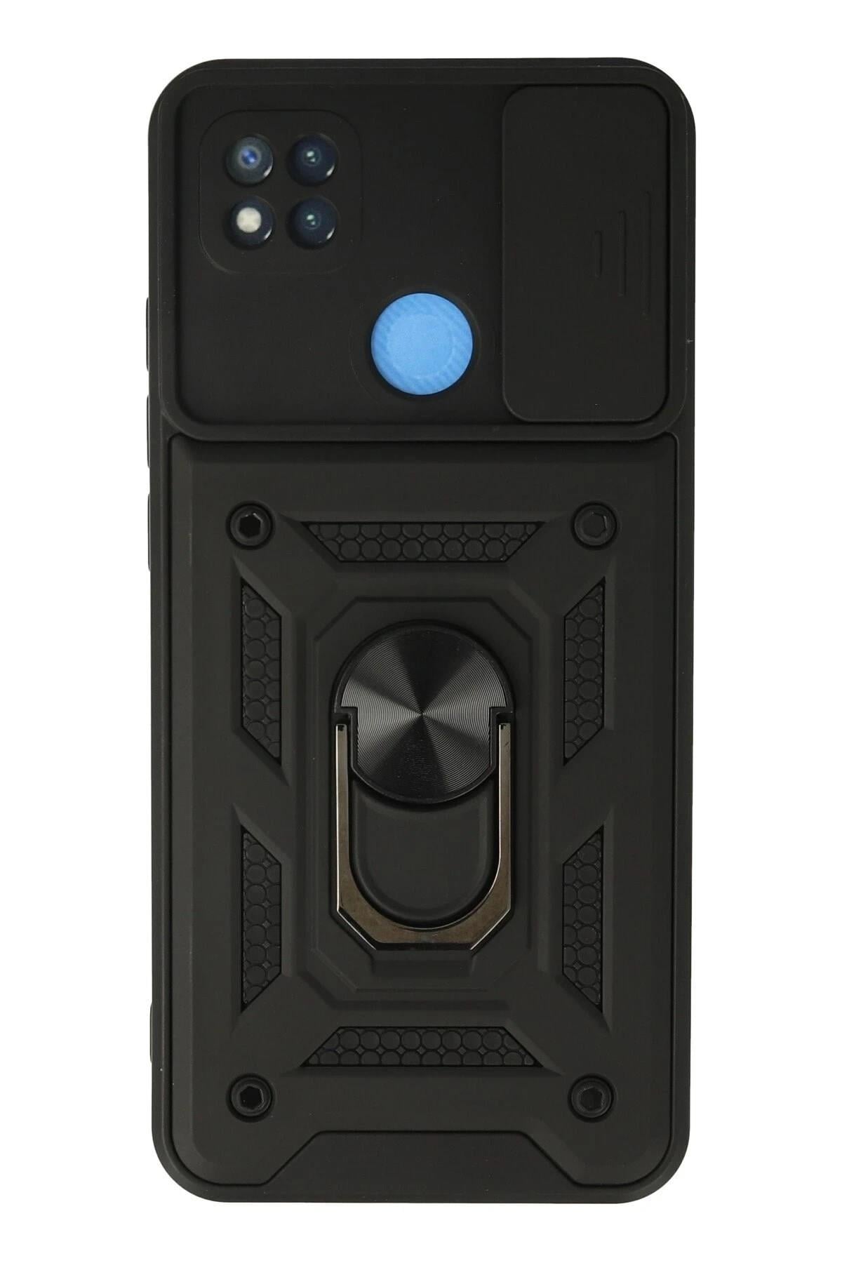 Mey İthalat®   Redmi 9C Kılıf Pars Lens Yüzüklü Silikon - Siyah