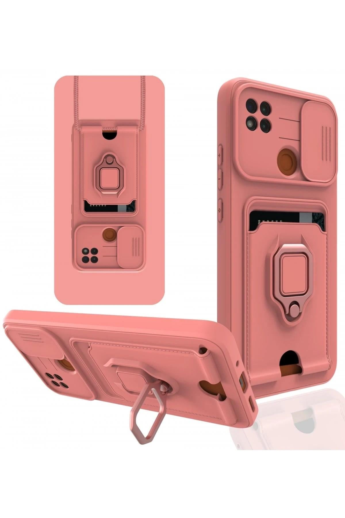 Mey İthalat®   Redmi 9C Kılıf Zuma Kartvizitli Yüzüklü Silikon - Pembe