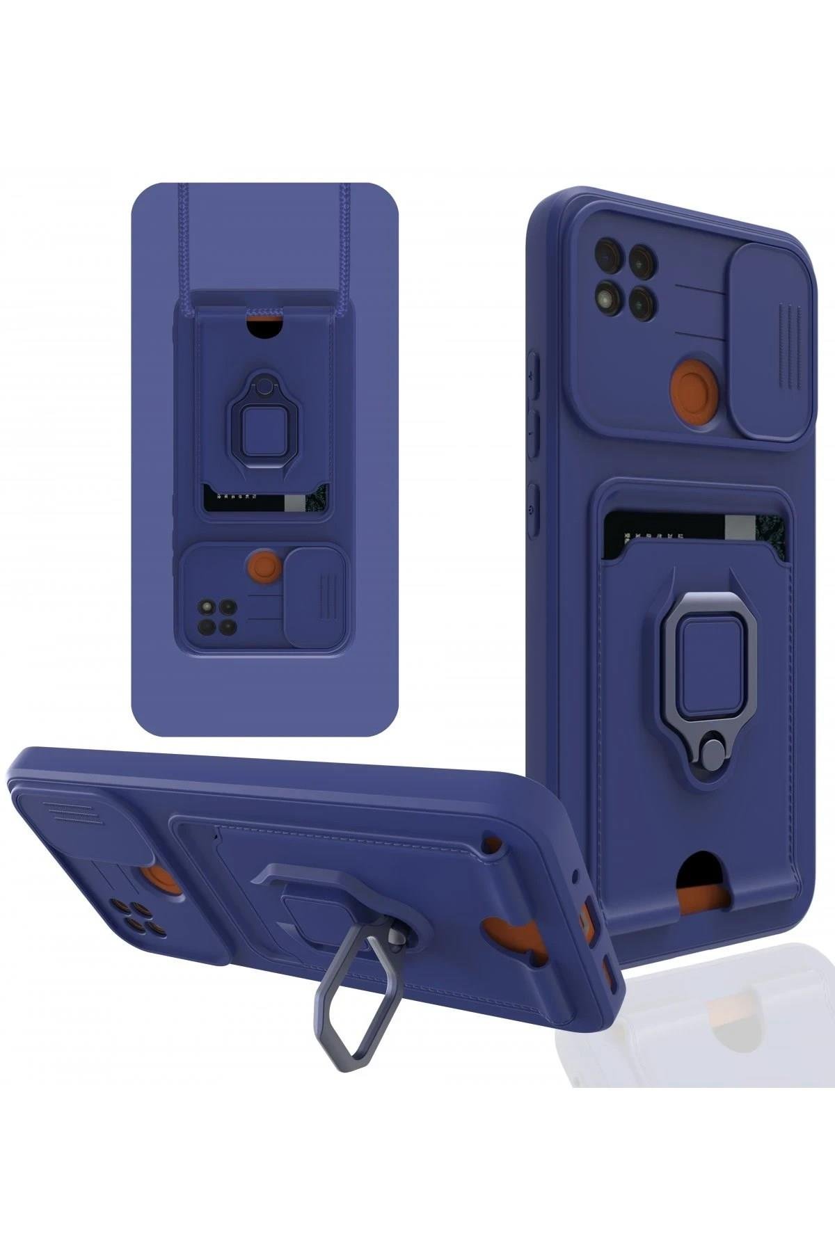 Mey İthalat®   Redmi 9C Kılıf Zuma Kartvizitli Yüzüklü Silikon - Lacivert