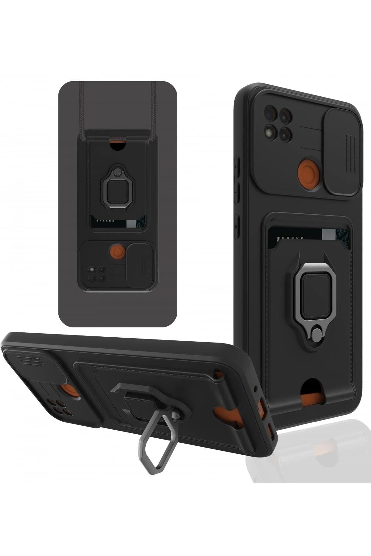 Mey İthalat®   Redmi 9C Kılıf Zuma Kartvizitli Yüzüklü Silikon - Siyah