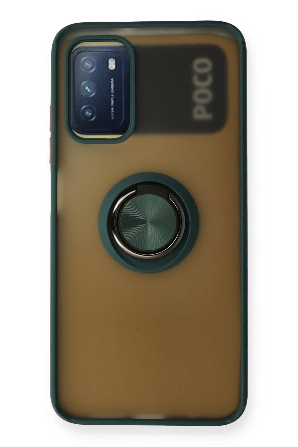 Mey İthalat®   Redmi 9T Kılıf Montreal Yüzüklü Silikon Kapak - Yeşil