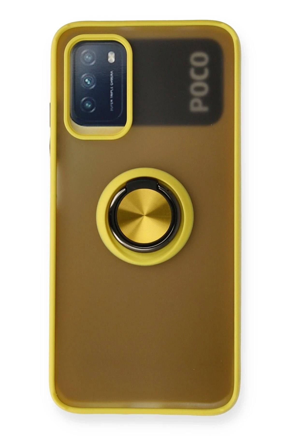 Mey İthalat®   Redmi 9T Kılıf Montreal Yüzüklü Silikon Kapak - Sarı