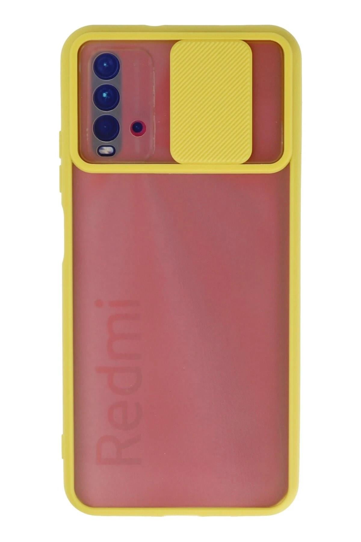 Mey İthalat®   Redmi 9T Kılıf Palm Buzlu Kamera Sürgülü Silikon - Sarı