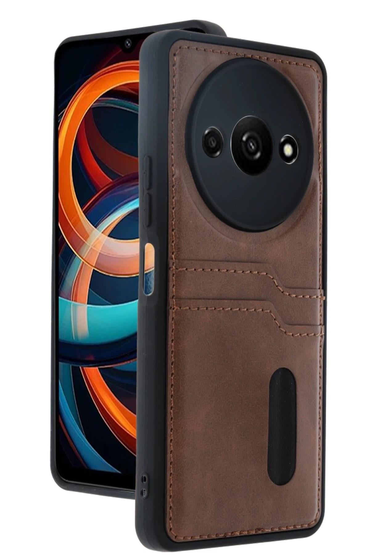 Mey İthalat®   Redmi A3 4G Kılıf Sara Kartvizitli Deri Kılıf - Taba