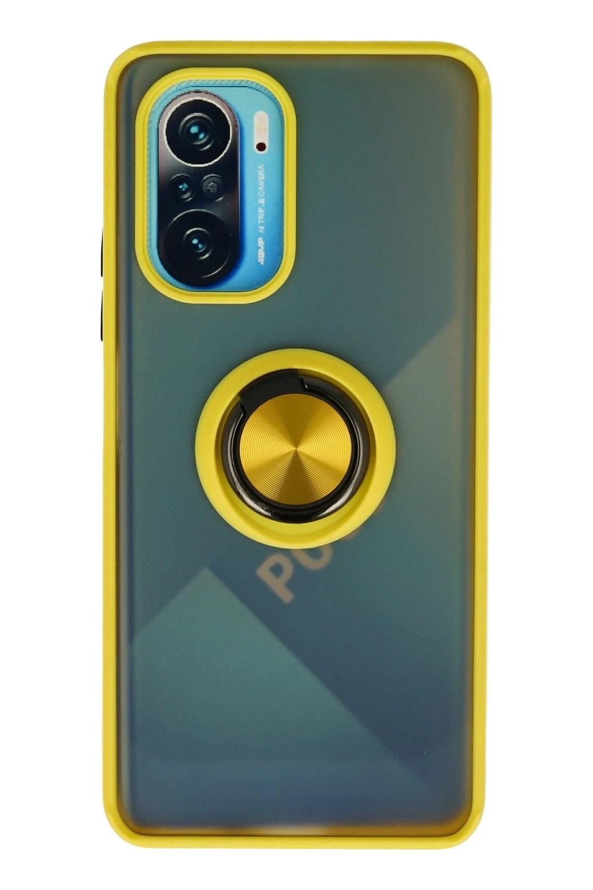 Mey İthalat®   Redmi K40 Kılıf Montreal Yüzüklü Silikon Kapak - Sarı
