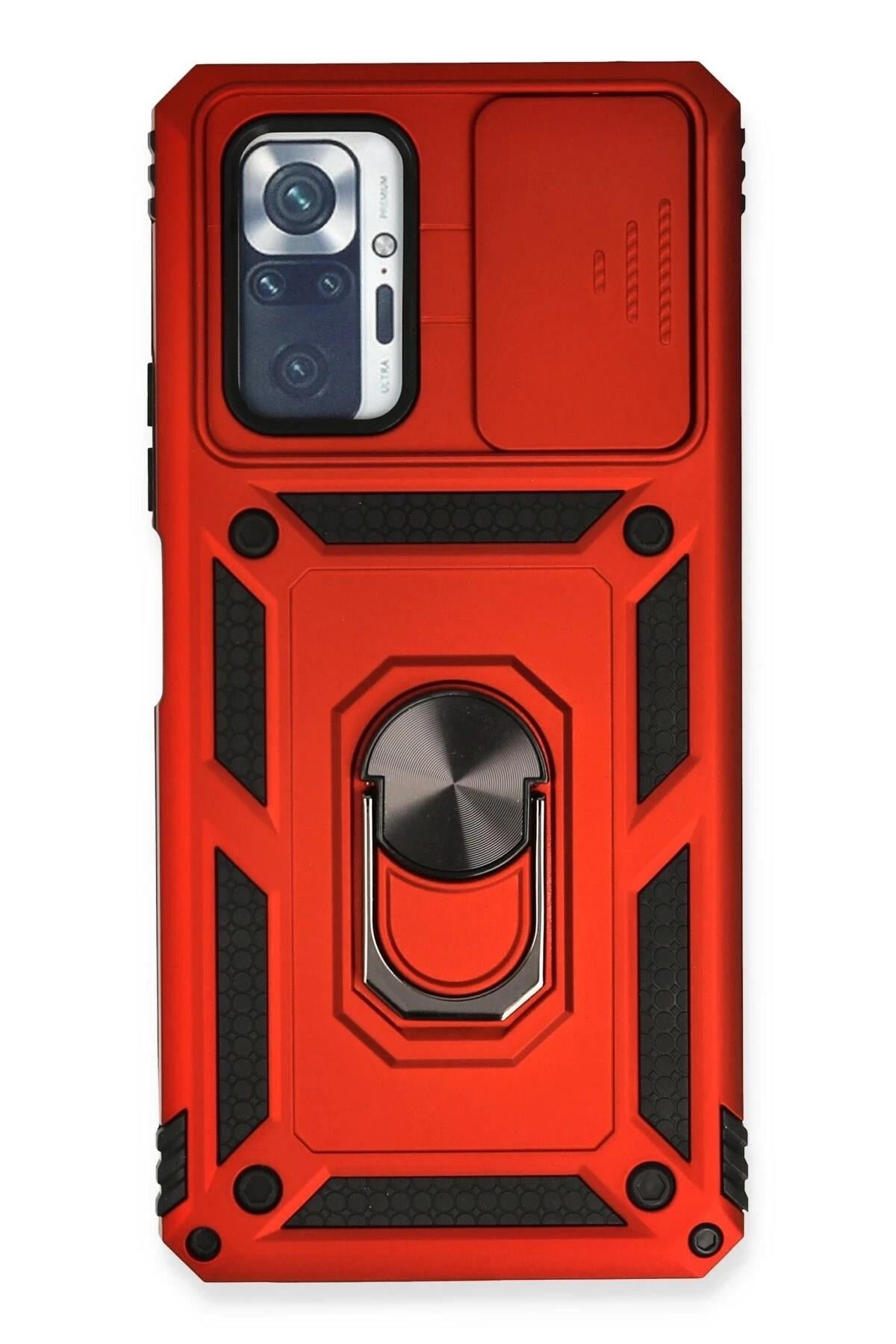 Mey İthalat®   Redmi Note 10 Pro Kılıf Pars Lens Yüzüklü Silikon - Kırmızı