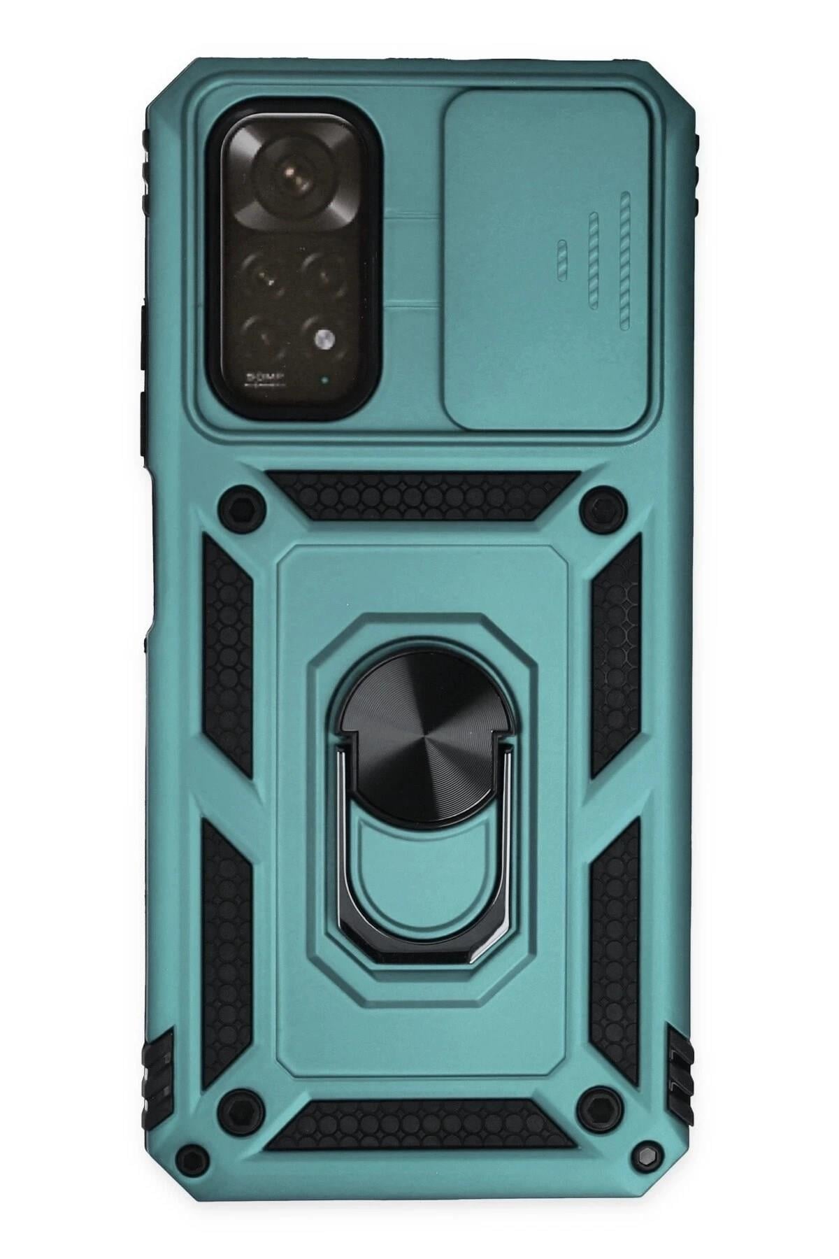Mey İthalat®   Redmi Note 11 Kılıf Pars Lens Yüzüklü Silikon - Yeşil
