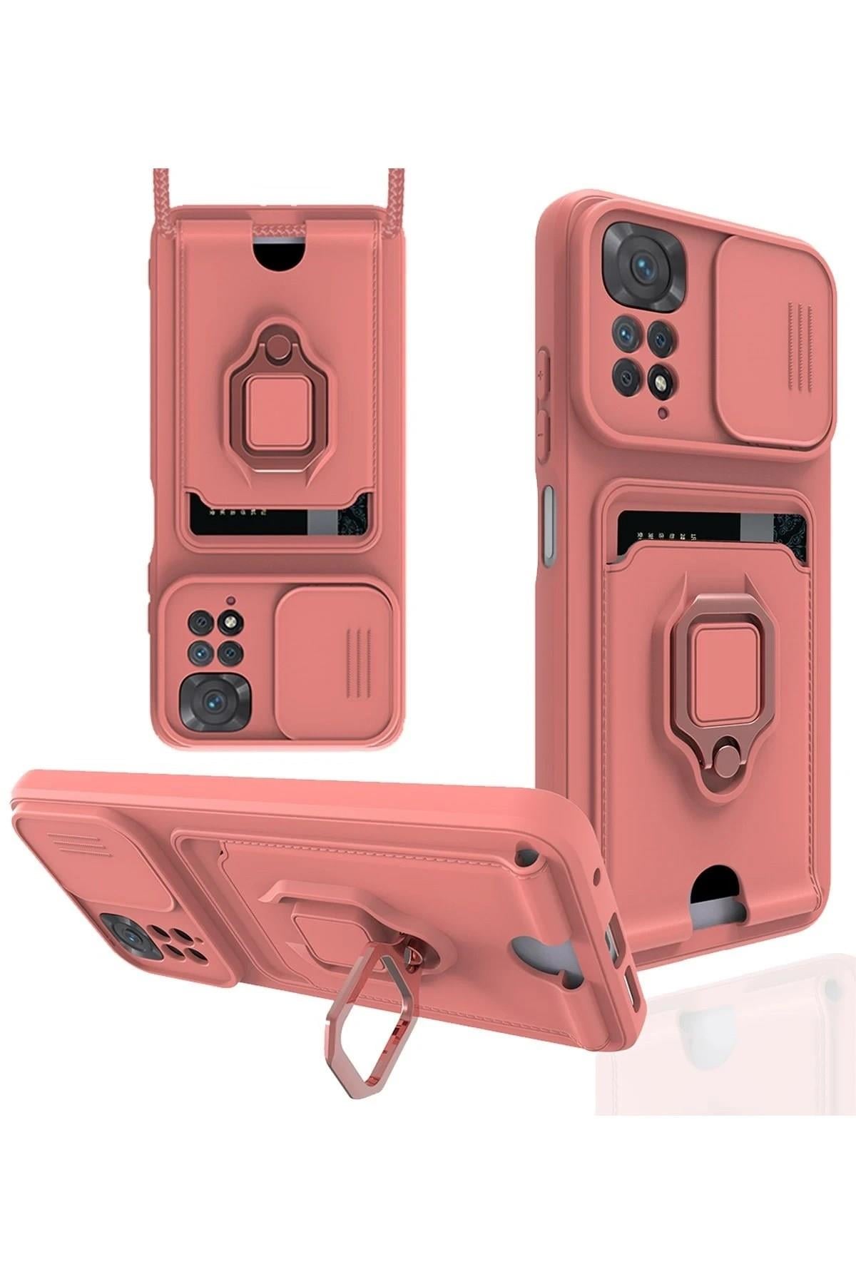 Mey İthalat®   Redmi Note 11 Kılıf Zuma Kartvizitli Yüzüklü Silikon - Pembe