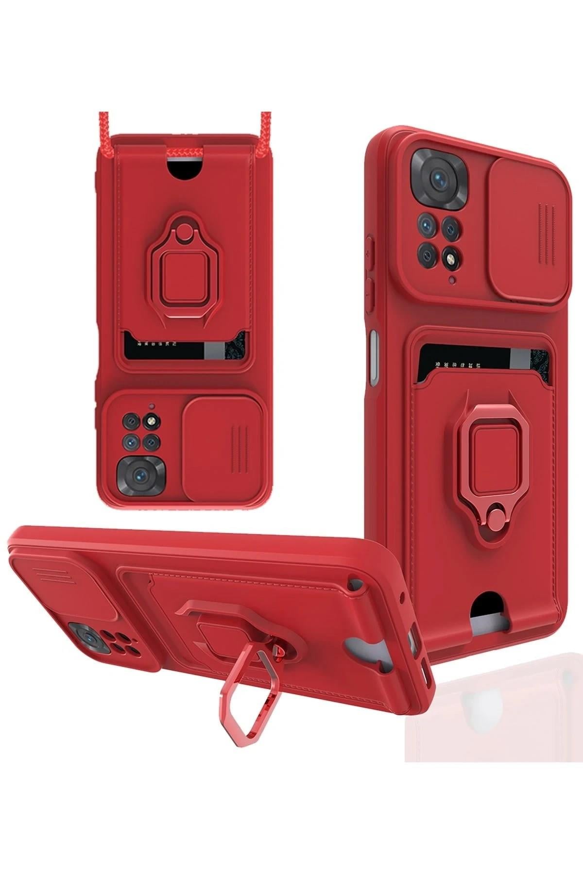 Mey İthalat®   Redmi Note 11 Pro Kılıf Zuma Kartvizitli Yüzüklü Silikon - Kırmızı