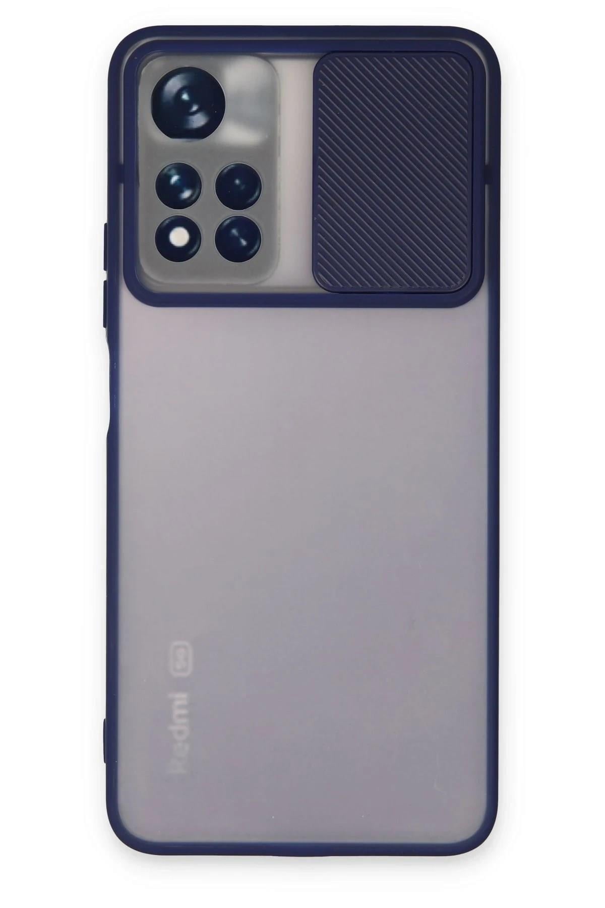 Mey İthalat®   Redmi Note 11T Kılıf Palm Buzlu Kamera Sürgülü Silikon - Lacivert