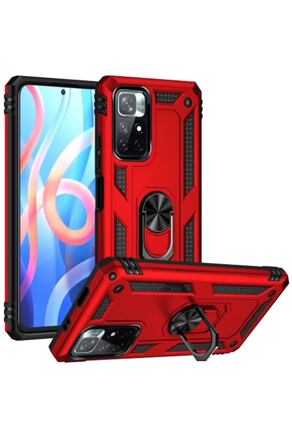 Mey İthalat®   Redmi Note 11T Kılıf Sofya Yüzüklü Silikon Kapak - Kırmızı