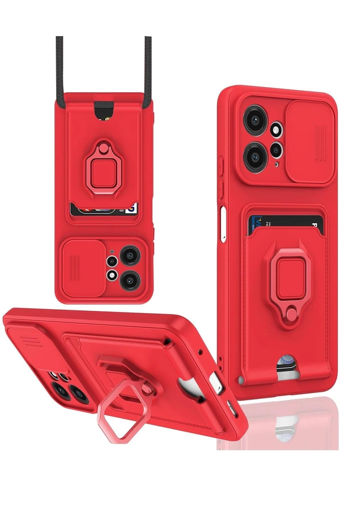 Mey İthalat®   Redmi Note 12 4G Kılıf Zuma Kartvizitli Yüzüklü Silikon - Kırmızı