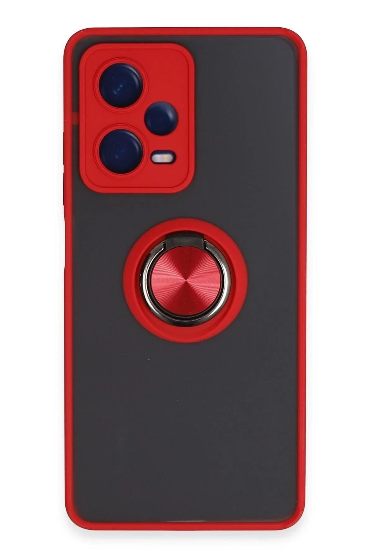 Mey İthalat®   Redmi Note 12 5G Kılıf Montreal Yüzüklü Silikon Kapak - Kırmızı