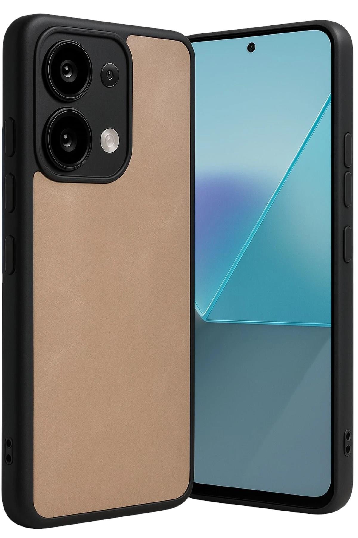 Mey İthalat®   Redmi Note 13 4G Kılıf Aras Deri Kapak - Pudra