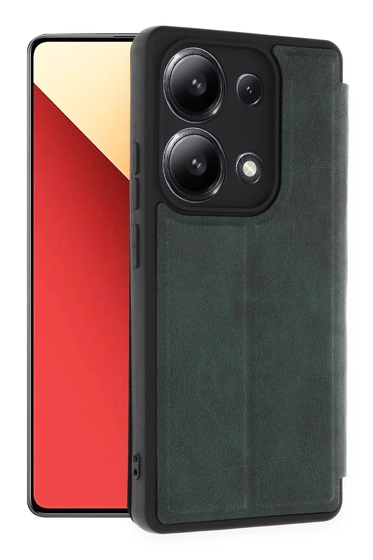 Mey İthalat®   Redmi Note 13 4G Kılıf Flip Cover - Koyu Yeşil