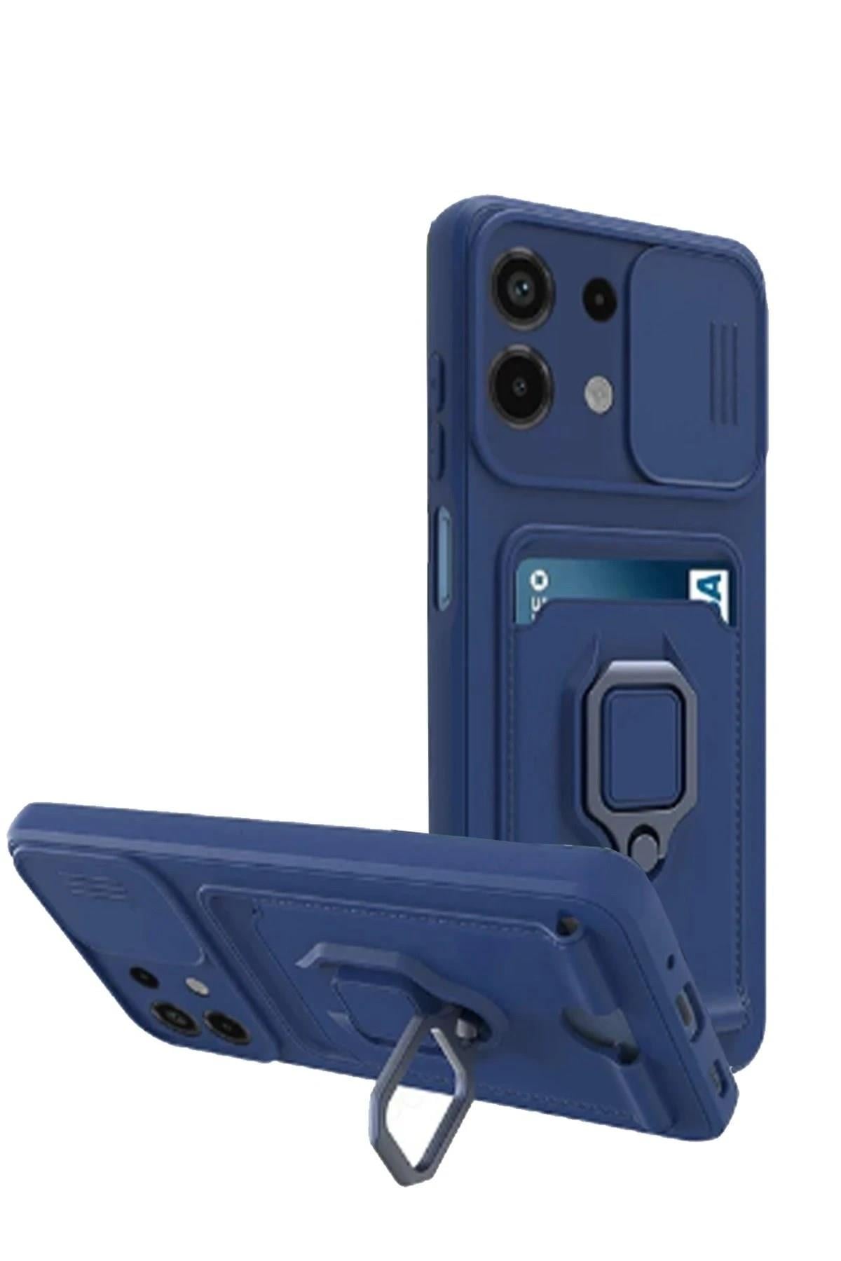 Mey İthalat®   Redmi Note 13 4G Kılıf Zuma Kartvizitli Yüzüklü Silikon - Lacivert
