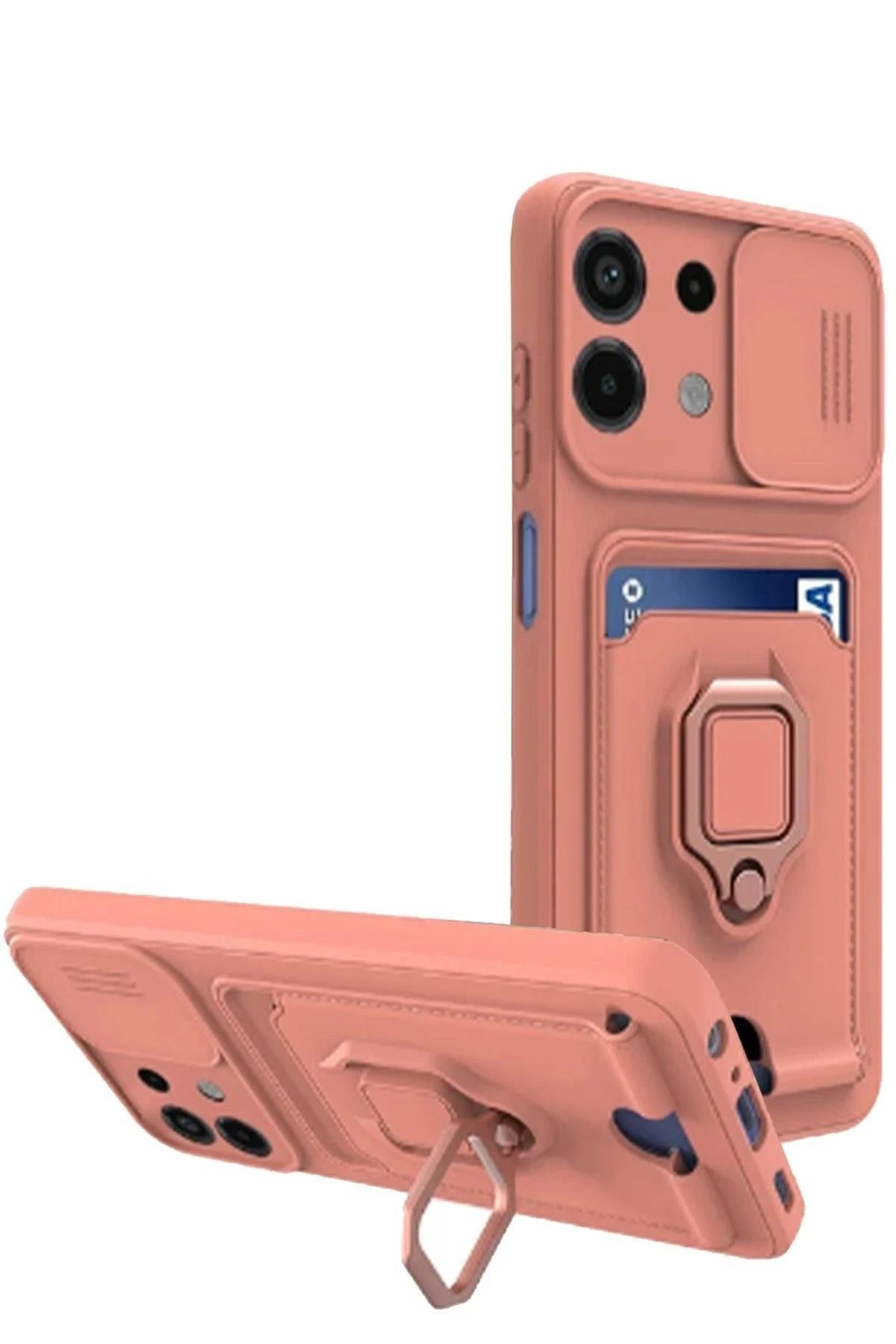 Mey İthalat®   Redmi Note 13 4G Kılıf Zuma Kartvizitli Yüzüklü Silikon - Pembe